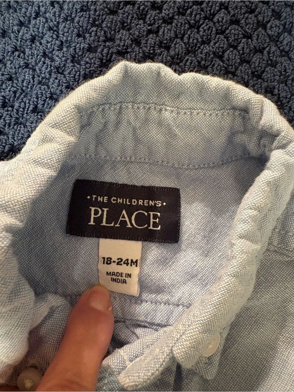 Carter's Dark Blue Elastic Waist kids Pants & Children’s Place Shirt 18-24 MO‎